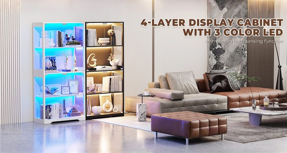 LED Glass Display Cabinet / Bookshelf Storage Unit