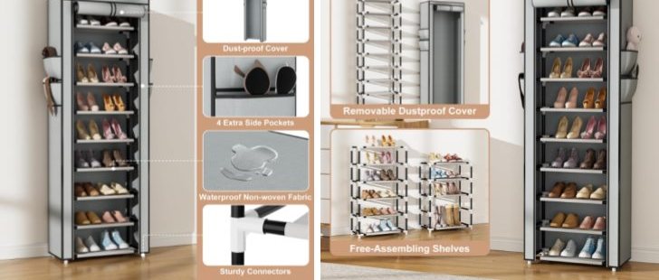 10-Tier Shoe Rack Cabinet with Dustproof Cover