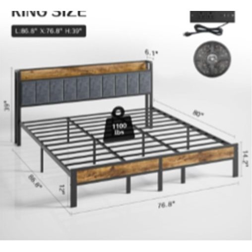 RGB LED Metal Bed Frame with Charging Station Headboard