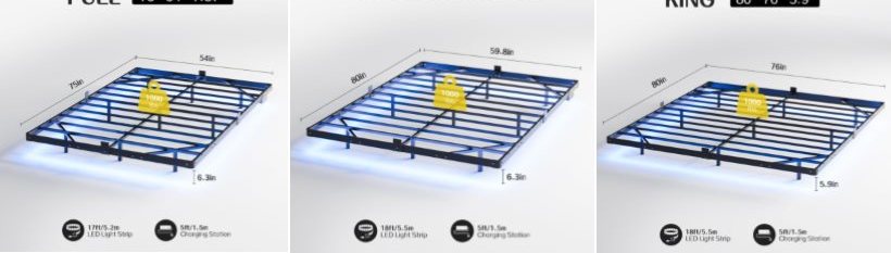 RGB LED Floating Bed Frame with Charging Station