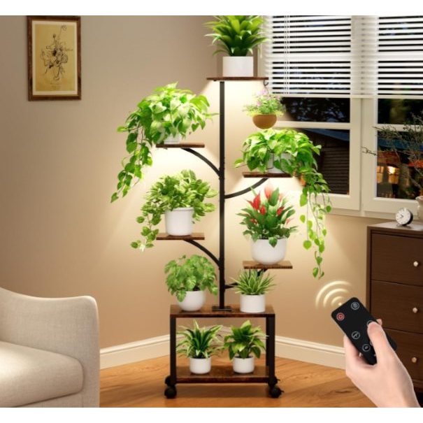 LED Plant Stand with Wheels and Remote-Controlled Grow Light (Rectangular)
