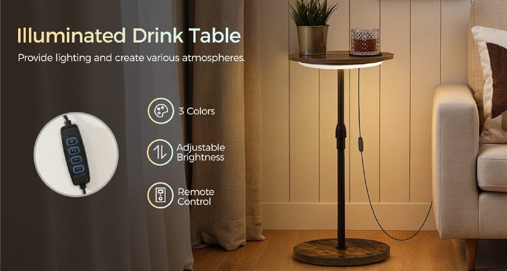 LED Round Side Table / Cocktail Table (Height Adjustable)