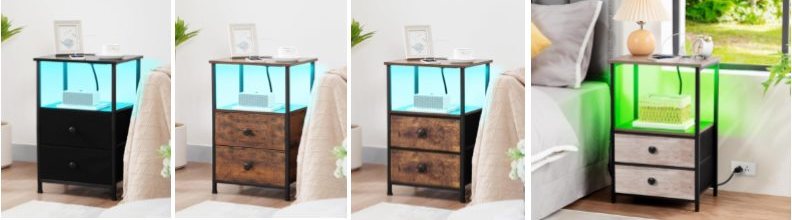 LED Nightstand with 2 Drawers and Built-in Top Outlet