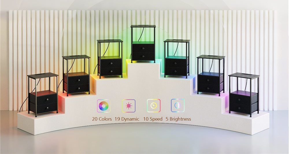 LED Nightstand with 2 Drawers and Built-in Top Outlet