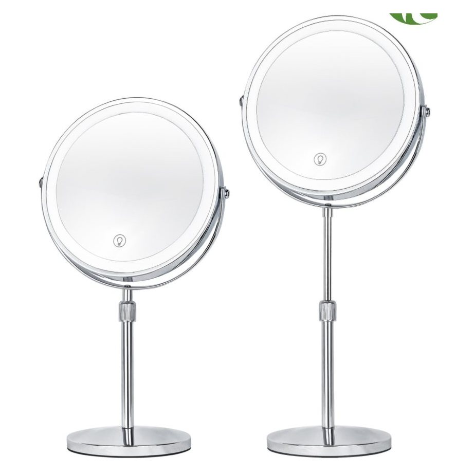 LED Double-Sided Tabletop Makeup Mirror (8-inch, Height-Adjustable, Touch)