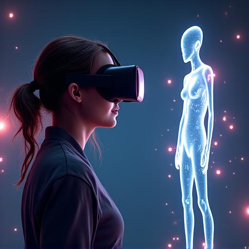 Personne utilisant un casque VR pour visualiser des vêtements.